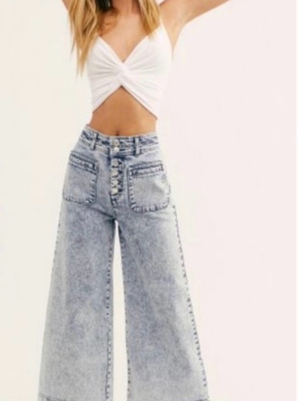 Free People Acid Wash Collette wide leg jeans button fly sz 27 4 S - Picture 6 of 6